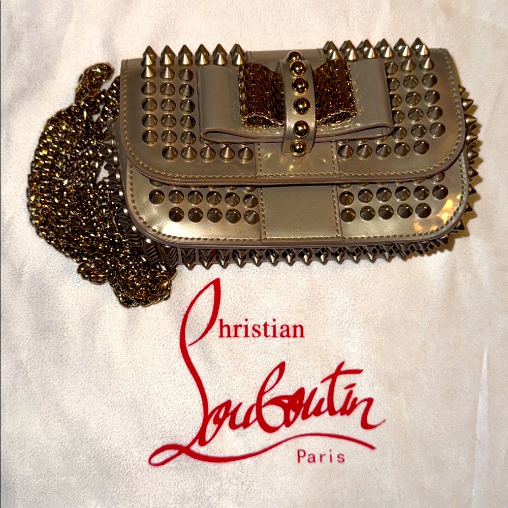 Christian Louboutin Beige Gold Studded Bow Crossbody Bag